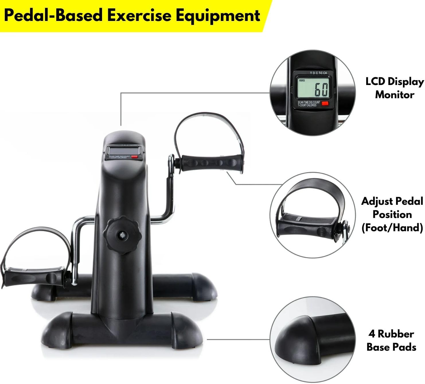Mini Exercise Bike – Under Desk Pedal Exerciser with LCD Display & Adjustable Resistance, Quiet & Portable Leg & Arm Workout fitness Machine