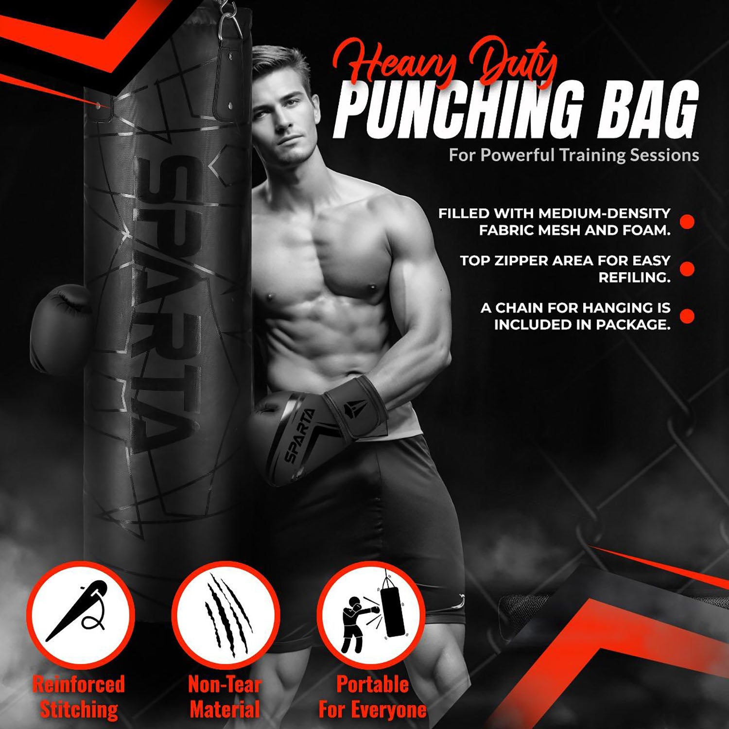 Punch Bag Boxing Bag Training, Filled 5ft 4ft 3ft Heavy Duty set, Wall Bracket Punching Gloves Steel Chain, Kickboxing MMA Grappling Muay Thai Karate BJJ, Adult Home Gym Fitness