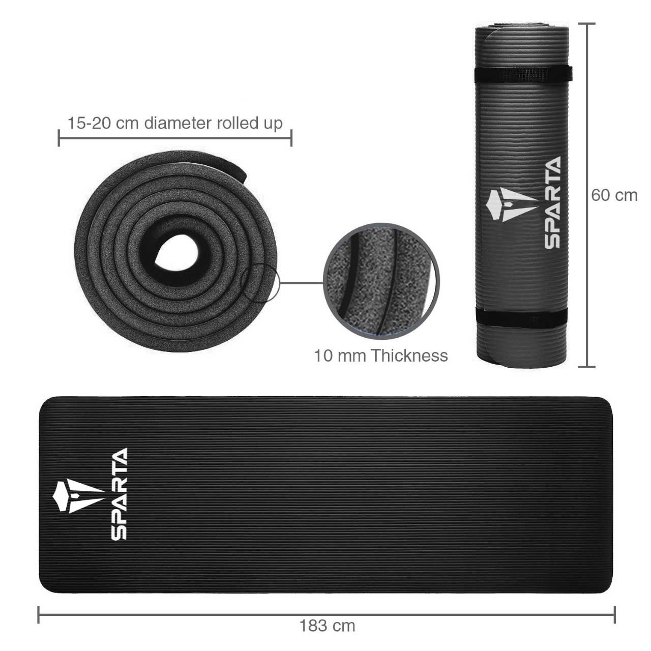 NBR Yoga Mat Exercise Fitness foam Extra Thick Non-Slip Large Padded High Density for Pilates gymnastics stretching Workout with Free Carry Strap.