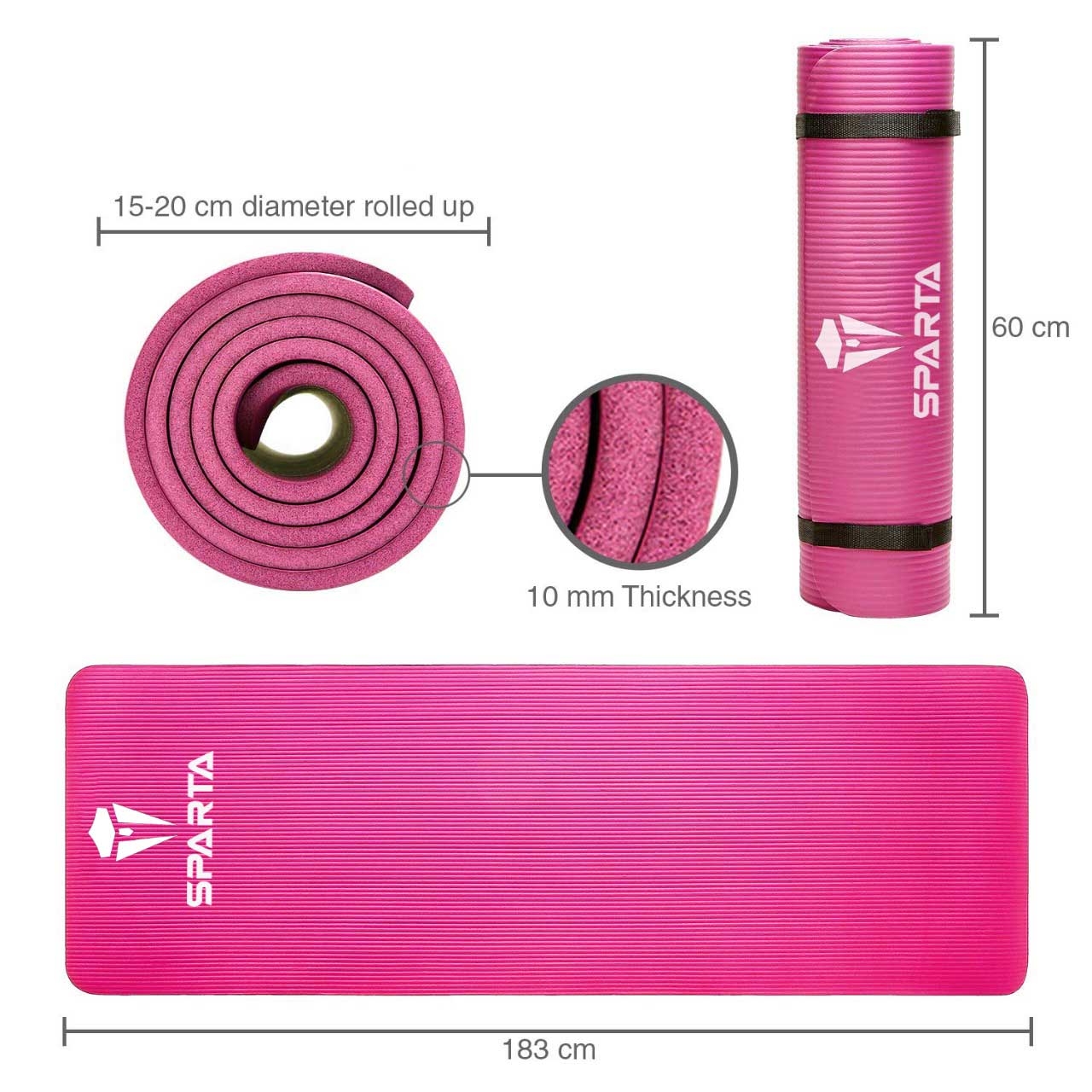 NBR Yoga Mat Exercise Fitness foam Extra Thick Non-Slip Large Padded High Density for Pilates gymnastics stretching Workout with Free Carry Strap.