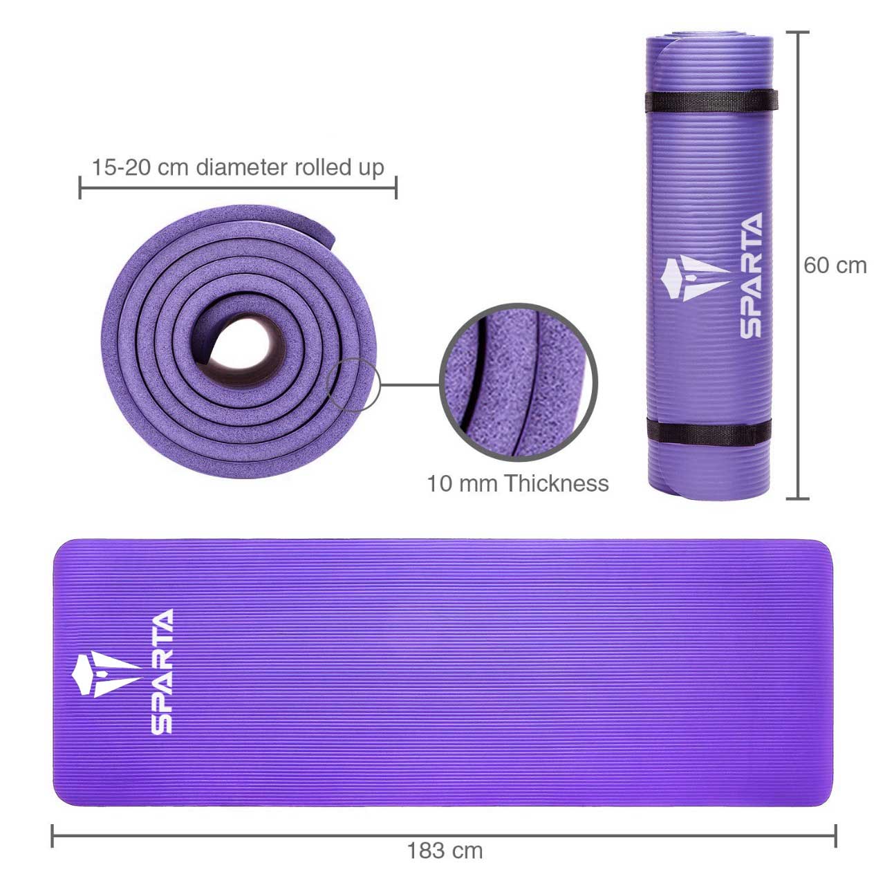 NBR Yoga Mat Exercise Fitness foam Extra Thick Non-Slip Large Padded High Density for Pilates gymnastics stretching Workout with Free Carry Strap.