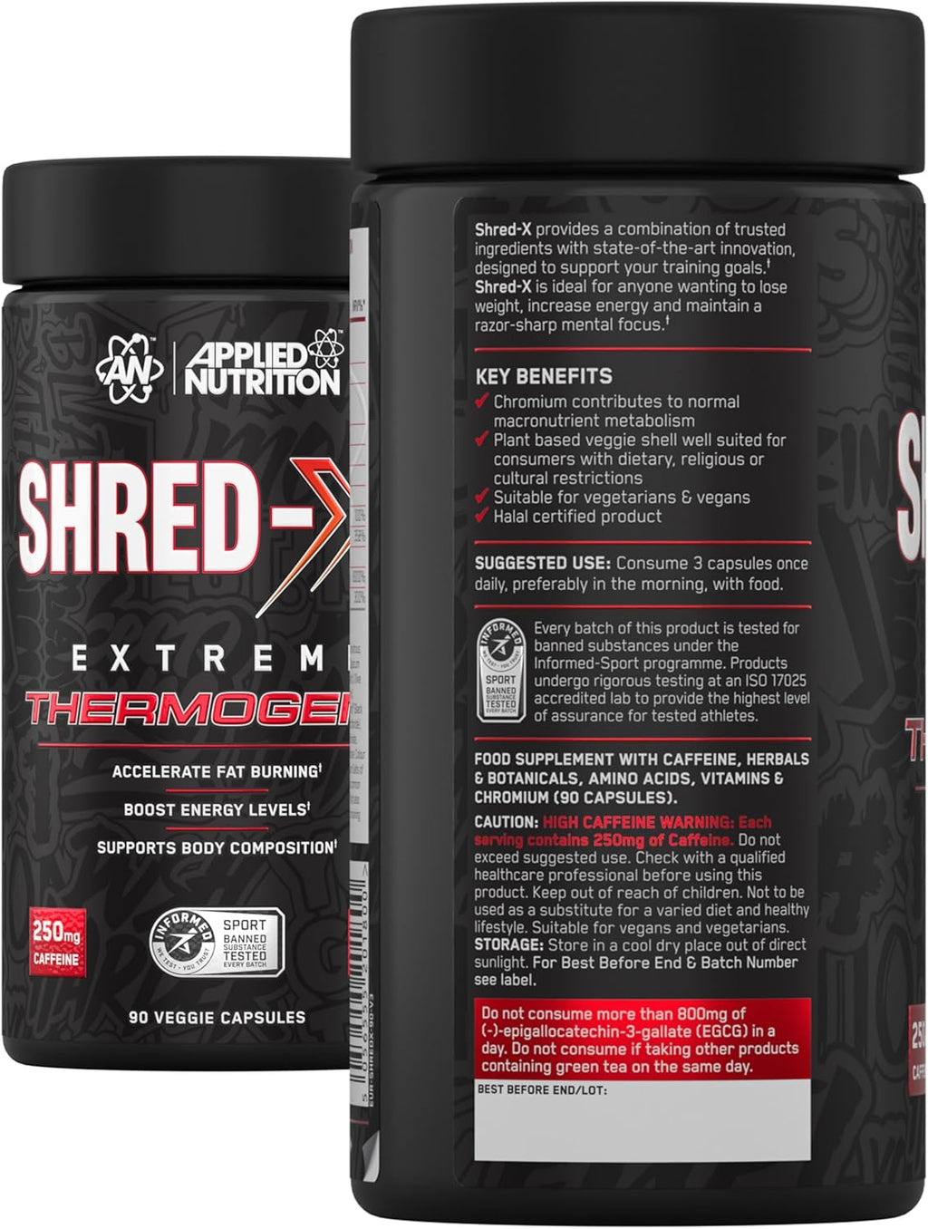 Applied Nutrition Shred X Fat Burner - ABE All Black Everything Fat Burner, Thermo Weight Management (90 Capsules - 30 Servings)