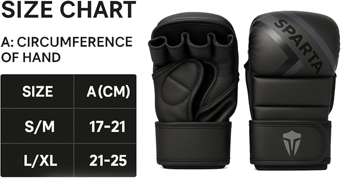 Sparta Matte Black MMA Gloves – PU Leather Grappling & Sparring Gloves for Men | Hybrid Training Gloves for Kickboxing & UFC | Open Palm Design with Wrist Support & Shock Absorbing Foam