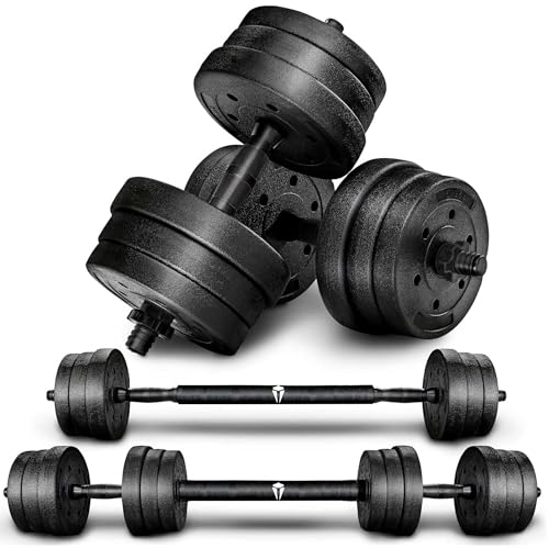 Adjustable weights set for men and women10kg, 20kg, 30kg. 2-in-1 dumbbells and barbell for strength training, weight lifting, bodybuilding, and effective full-body home workouts. (10, Kilograms)