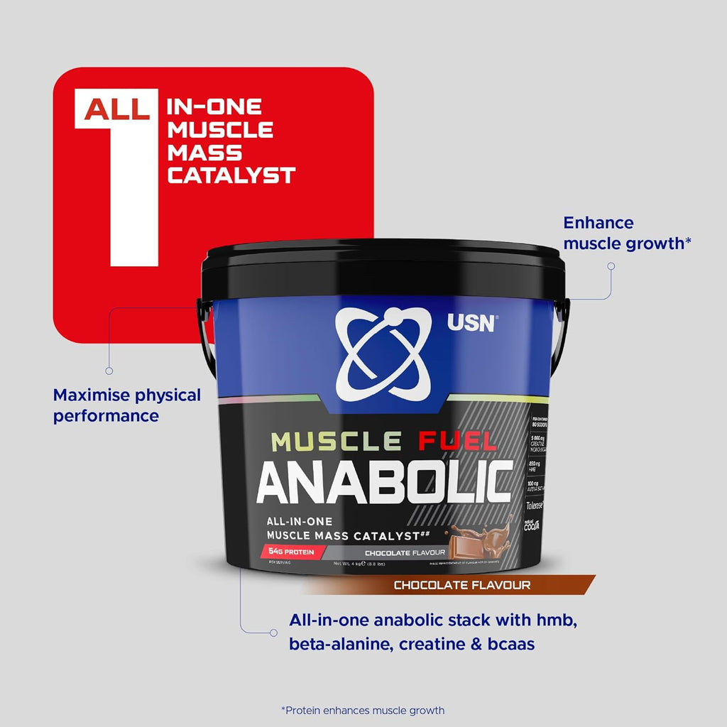 USN Anabolic Muscle Fuel 4kg Mass Gainer Protein Powder – High Calorie Weight Gain Shake for Muscle Growth & Recovery