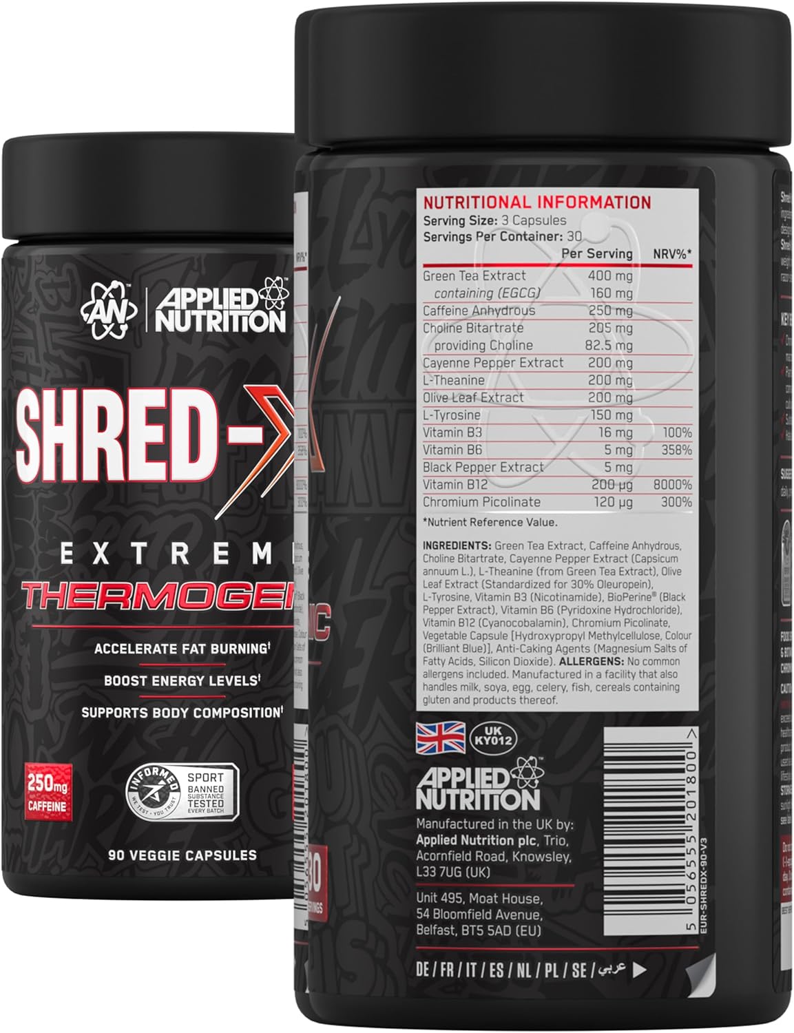 Applied Nutrition Shred X Fat Burner - ABE All Black Everything Fat Burner, Thermo Weight Management (90 Capsules - 30 Servings)