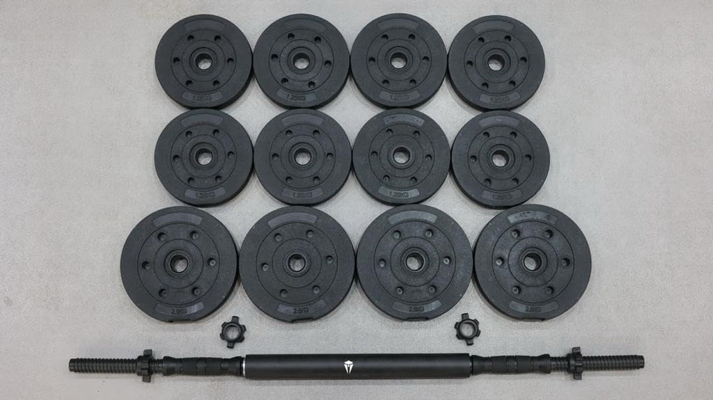 Adjustable weights set for men and women10kg, 20kg, 30kg. 2-in-1 dumbbells and barbell for strength training, weight lifting, bodybuilding, and effective full-body home workouts. (10, Kilograms)