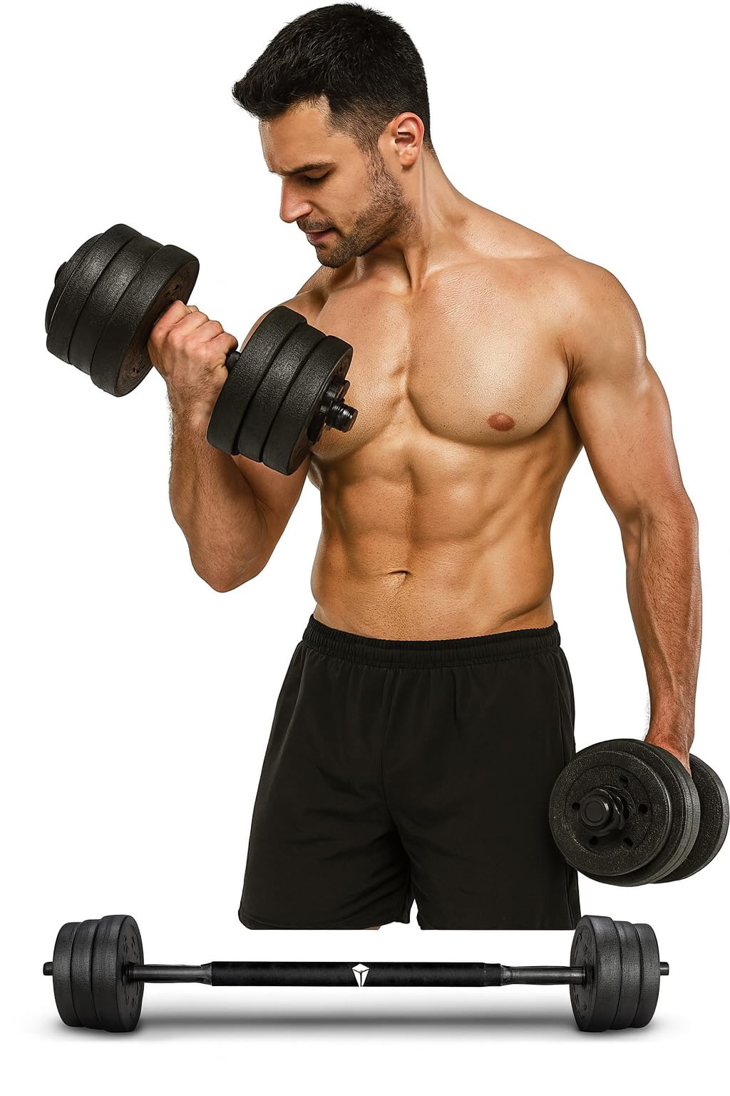 Adjustable weights set for men and women10kg, 20kg, 30kg. 2-in-1 dumbbells and barbell for strength training, weight lifting, bodybuilding, and effective full-body home workouts. (10, Kilograms)