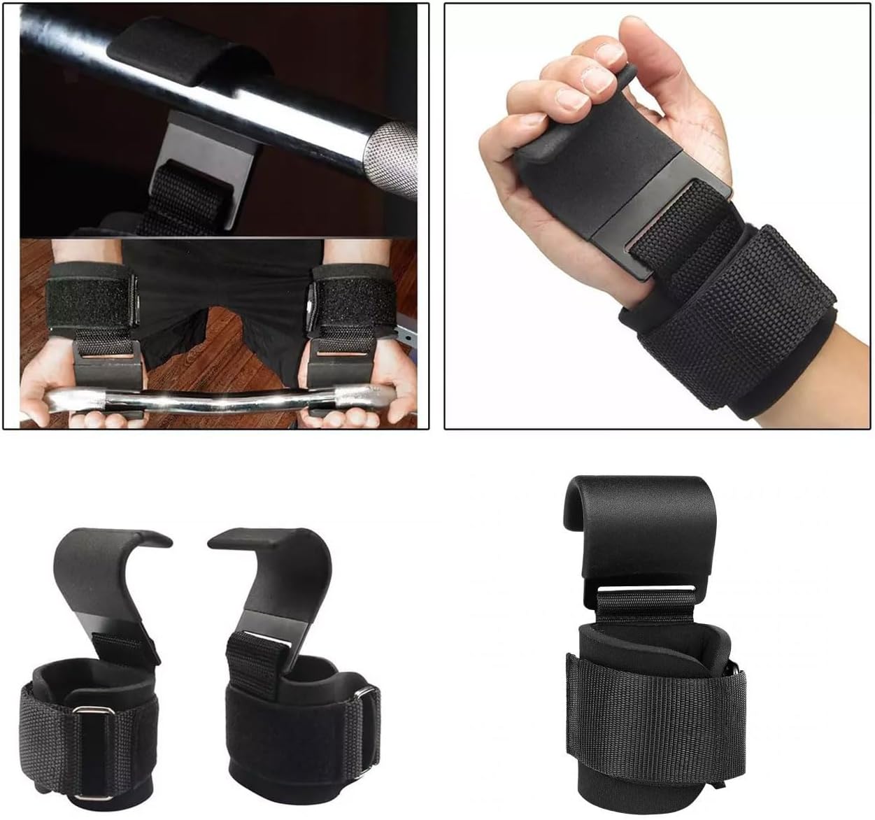 Weight Lifting Hooks Straps - Gym lifting Hooks Neoprene Padded Wrist Wraps, Non-Slip Rubber Grip, Deadlift, Powerlifting, Chin-Ups,Pull ups Fitness Training, Gym Workout for Men and Women
