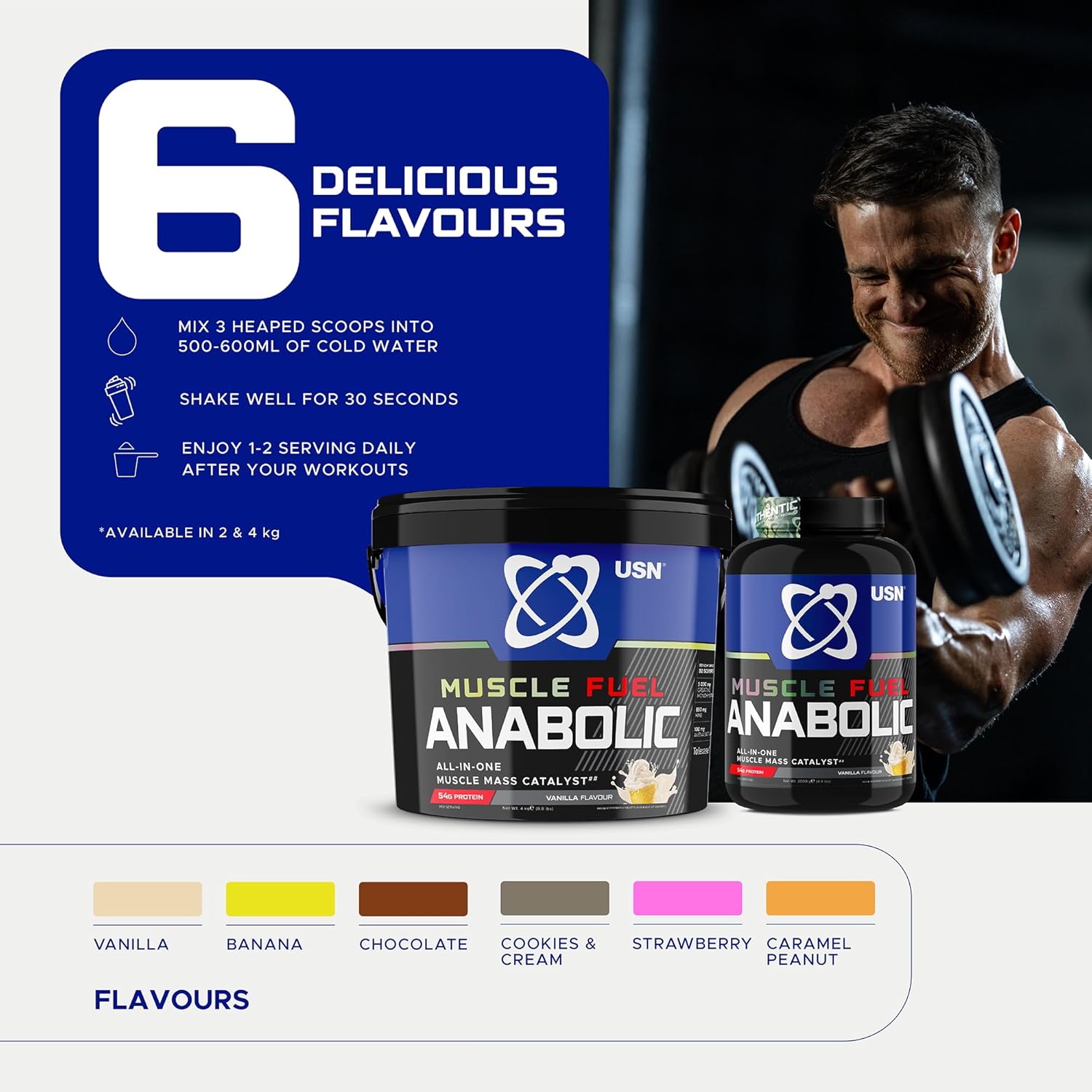 USN Anabolic Muscle Fuel 4kg Mass Gainer Protein Powder – High Calorie Weight Gain Shake for Muscle Growth & Recovery