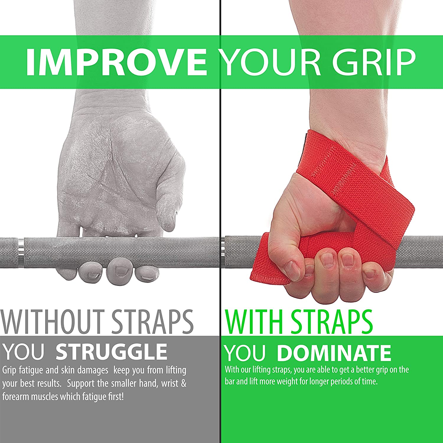 Weight Lifting Straps with Padded Wrist Support – Non Slip Advanced Flex Gel Grip - Great for Bodybuilding