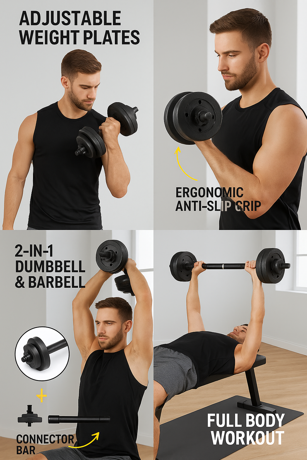Adjustable Weights Dumbbells Set for Men & Women, 2 in 1 Barbell hand Weights set ideal for Weight Lifting, Body building, Strength Training, Home Gym Fitness Workout 20kg,30kg gym weights