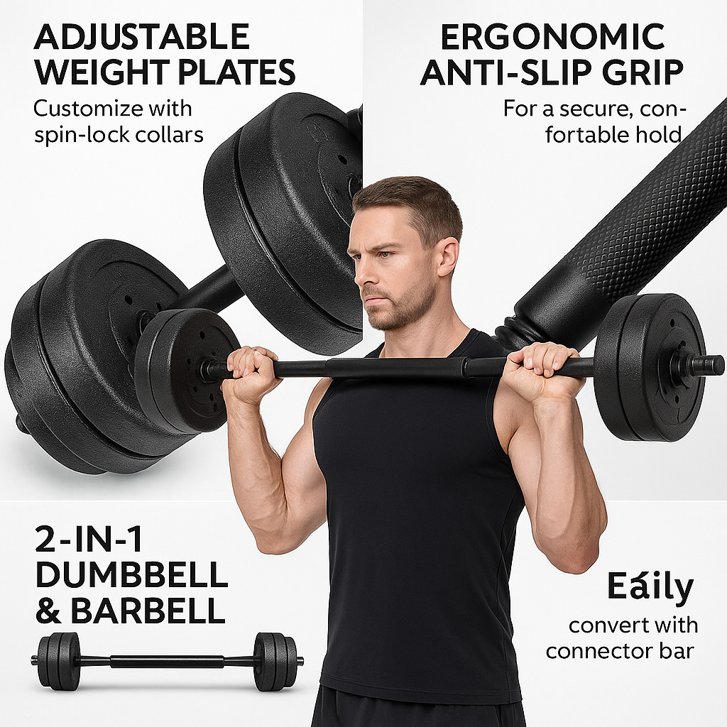 Adjustable Weights Dumbbells Set for Men & Women, 2 in 1 Barbell hand Weights set ideal for Weight Lifting, Body building, Strength Training, Home Gym Fitness Workout 20kg,30kg gym weights