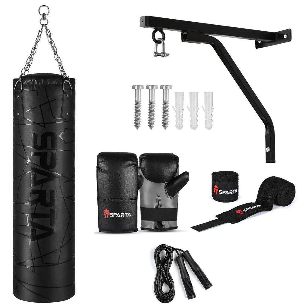 Punch Bag Boxing Bag Training, Filled 5ft 4ft 3ft Heavy Duty set, Wall Bracket Punching Gloves Steel Chain, Kickboxing MMA Grappling Muay Thai Karate BJJ, Adult Home Gym Fitness