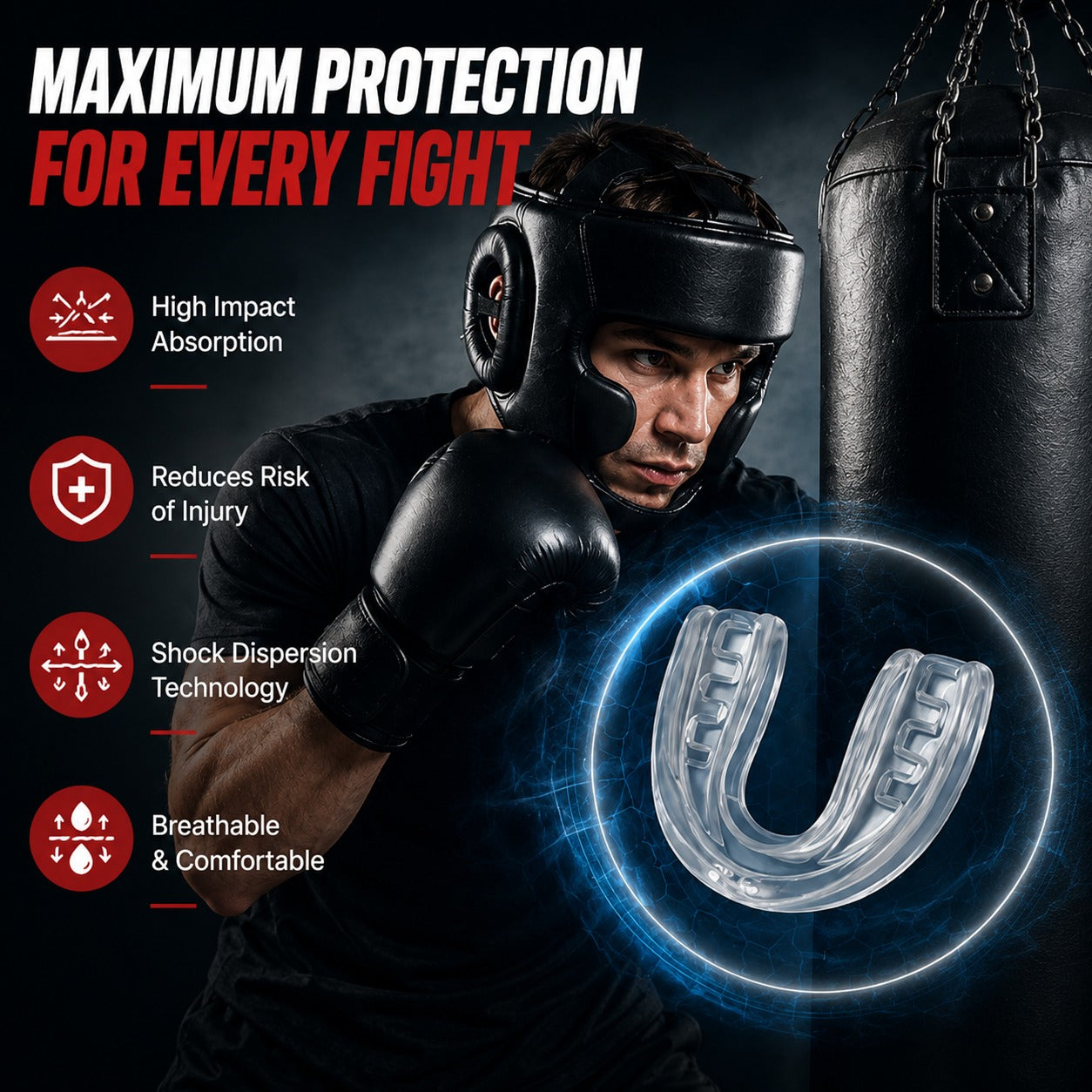 Gumshield Mouthguard for Boxing, MMA, Muay Thai, Rugby, Football – Adults & Kids Boil & Bite Gum Shield with Case – Shock-Absorbing Mouth Guard for Training & Sparring